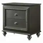 Transitional Metallic Gray Nightstand with Two Drawers – close-up detail