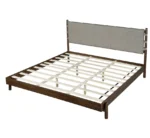 Goldoma Fabric Platform Bed Frame King Size with Headboard – Mid Century Modern Adjustable Convertible Light Grey – close-up
