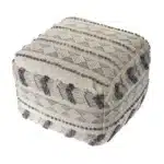 Goldoma 18" Blue Striped Pouf Ottoman - Antique Rattan Wood Bench with Storage – side view