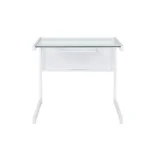 HMS 33 Clear and White Glass Computer Desk with Stainless Steel Writing Surface – close-up detail