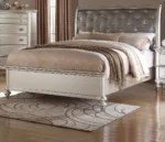 Silver faux leather tufted California king headboard with diamond tufting and adjustable height from Goldoma