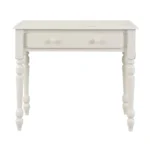 HMS 34" Off-White Solid Wood Writing Desk with Drawer for Home Office Bedroom Hotel Living Room Cooling Glass Computer Table