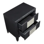 Charcoal gray nightstand with two drawers and reeded front panels in a contemporary solid wood design