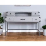 HMS 54" Gray Solid Wood Writing Desk with Five Drawers Portable and Adjustable Computer Table for Office Use