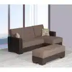 Goldoma 52-Inch Brown Chenille and Faux Leather Tufted Storage Ottoman – base detail