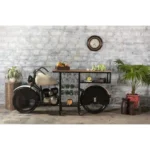 HMS Black and White Metal and Solid Wood Rolling Bar Cart with Wine Storage for Shot Glasses - Image 5