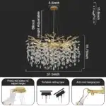 Modern Crystal Chandelier, Round Tree Branches Chandelier 8-Light Chandelier for Living Room Bedroom Bathroom Kitchen Foyer