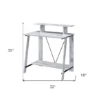 HMS 32" Antiqued White Writing Desk Simple Design Computer Table with Adjustable Wood and Leather for Hotel or Living Room