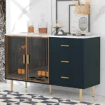 Modern Solid Wood Sideboard Buffet Cabinet Marble Sticker Tabletop Amber-yellow Tempered Glass Doors Living Room Dining Storage - Image 11