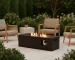 Propane fire pit with glass beads glowing at dusk
