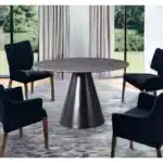 47-Inch Round Stone Dining Table with Pedestal Base - Gray – side view