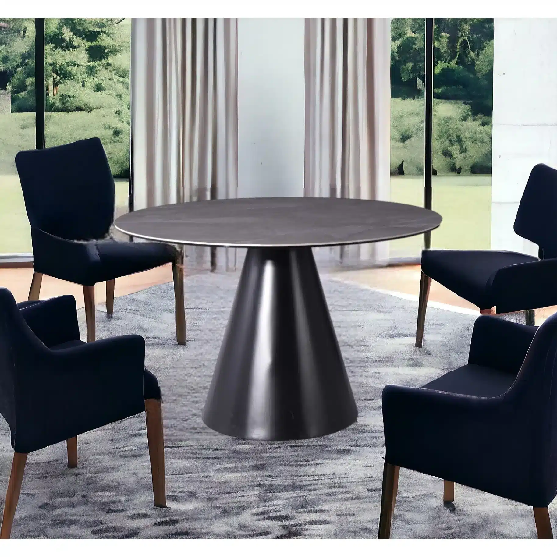 47-Inch Round Stone Dining Table with Pedestal Base - Gray