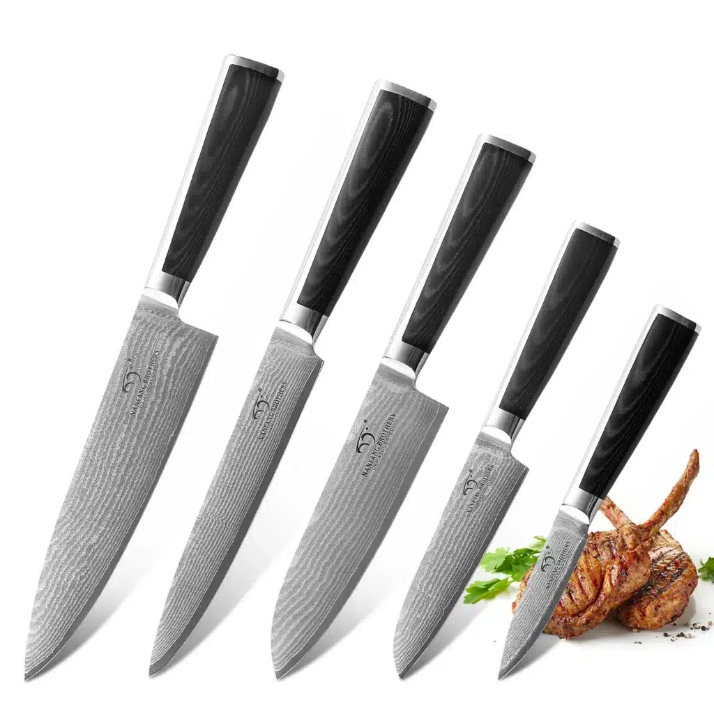 Most Popular VG10 Damascus Steel 5 Pieces Chief Kitchen Knife Set with Micarta Handle