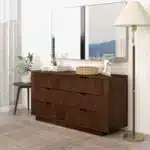 Goldoma Mid-Century Modern Solid Pine Wood 6-Drawer Dresser - TV Stand for Bedroom & Living Room – styled in a modern