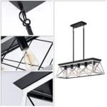 Adjustable hanging height of the Goldoma 5-light chandelier, with black cord and white canopy, set above a dining table
