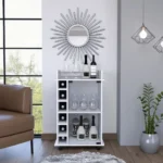 HMS Luxury Modern White Rolling Bar Cart Steel Wood Wine Storage Trolley for Dining Living Room Kitchen Hotel or Wine Cellar - Image 6