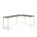 HMS 66 Gray White L-Shaped Computer Desk Modern Ergonomic PC Desk Extendable Design Wooden Plastic Cup Holder Metal