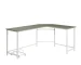 HMS 66 Gray White L-Shaped Computer Desk Modern Ergonomic PC Desk Extendable Design Wooden Plastic Cup Holder Metal