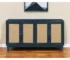 Blue mid century modern sideboard with distressed mango wood and rattan doors in a living room