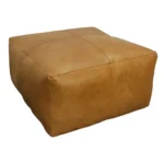 Goldoma 22 inch tan genuine leather pouf ottoman as a footrest