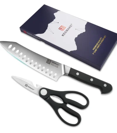 2pcs Stainless Steel Chef Knife Set Kitchen Shears Scissor Cutlery for Meat Cutting Sharp 3Cr13 Blade Custom Logo Slicing