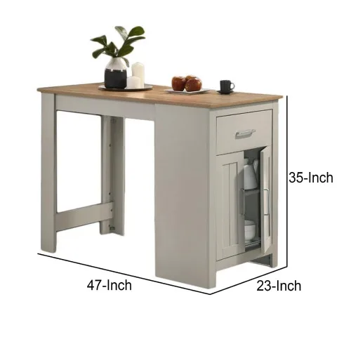Oak and White Round Small Space Counter Height Dining Table with Storage