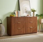Modern 6-drawer solid oak dresser with natural finish and lighted mirror - Goldoma