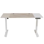 HMS Adjustable White and Natural Wood Rolling Computer Desk with Stainless Steel Modern and Stylish Workspace – side view