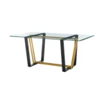 Goldoma 72" Glass Dining Table Set with Gold Sled Base – styled in a modern Rectangular Dining Tables setting