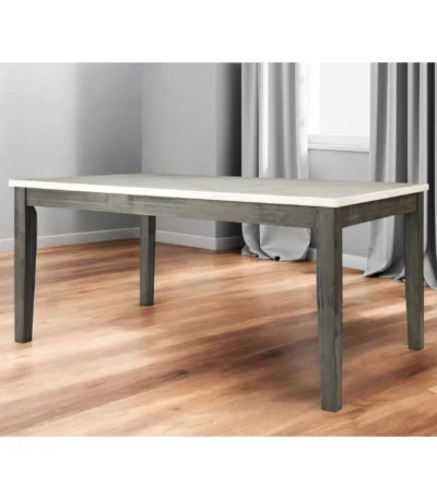 64 inch white gray marble dining table with solid wood base in modern farmhouse style