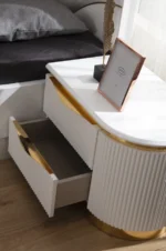 Goldoma modern white nightstand with drawers, two-tone design with adjustable shelf and sleek handles