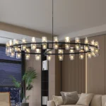 US Stock Free Shipping 48 Inch Matte Black Round Modern Crystal Chandelier G4 LED Hanging Light for Living Dining Room