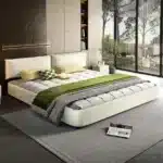Goldoma King Size Cloud Bed Frame with Oversized Padded Movable Headboard, Chenille Upholstered Bed with Round Corners