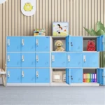 9-door metal locker with key lock in narrow edge steel cabinet for garage or bedroom