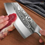 High Quality Kitchen Knives Damascus Steel Kitchen Chef Knife Meat Cleaver Knife with Wood Handle – close-up detail