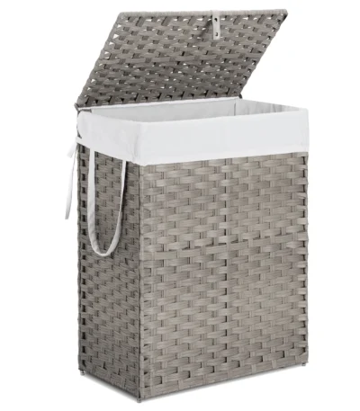 FCJ 110L Hand-Woven PP Rattan Laundry Basket with Lid Foldable and Removable Liner Made of Durable Plastic
