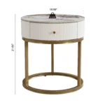 Modern round nightstand with marble top and gold base featuring a drawer for living room or bedroom