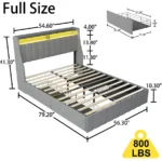 Goldoma full size bed frame with LED lighting and wings headboard in light grey linen, featuring four under-bed storage drawers