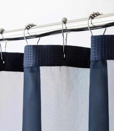 HMS Navy Modern Grid 3D Printed PEVA Shower Curtain Liner Set for Bathroom with 3D Technology Hooks