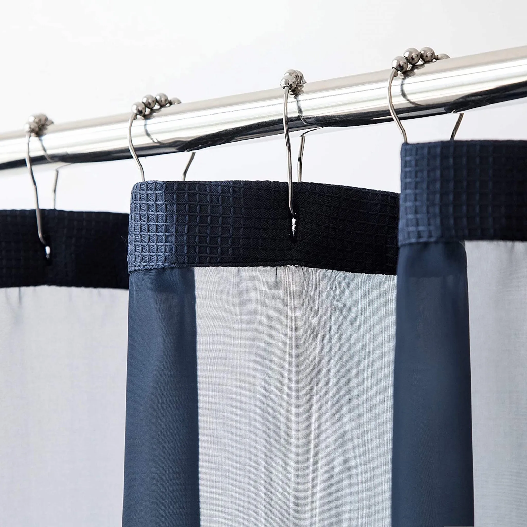 HMS Navy Modern Grid 3D Printed PEVA Shower Curtain Liner Set for Bathroom with 3D Technology Hooks
