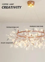 Nordic Chandelier Art Hanging living Room Chandelier Modern Restaurant Kitchen Firefly Lamp Rose Gold/Black Branch Round