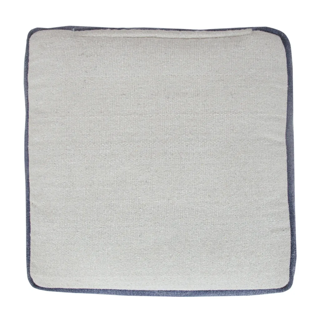 Goldoma 18" Natural and Navy Blue Cotton Medallion Pouf Ottoman, Footstool and Extra Seat
