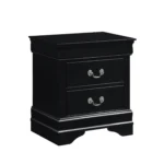 Classic Louis Philippe black nightstand with 2 drawers and stainless steel handles