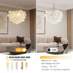 20-Inch Gold Pendant Light Chandelier with Threaded Clear Glass Globe Shade,Adjustable Height, Ideal for Living Room(No
