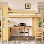 [US Stock] Queen Size Wood Loft Bed With Cabinet and Bookshelf Fast Delivery From US Warehouse Dropshipping Acceptable