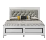 Goldoma adjustable queen bed with diamond cushioned LED headboard and underbed storage in grey and white finish