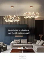 Nordic Chandelier Art Hanging living Room Chandelier Modern Restaurant Kitchen Firefly Lamp Rose Gold/Black Branch Round