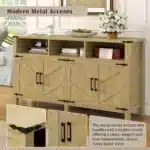 59'' Modern 4-Door Sideboard Buffet Power Outlets USB Ports Adjustable Shelves Half-Open Storage Cabinet Durable Home