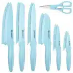 Full Blue 13 Piece Multifunctional Chef Knives Carbon Steel Kitchen Knife Set with Scissors – side view