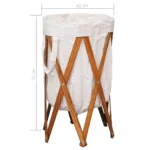 W2B VidaXL Cream Wood and Fabric Folding Laundry Basket Stainless Steel Storage for Clothing Convenient and Space-Saving